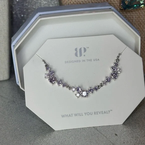 Bomb Party Gem Drops Lavender Topaz Cubic Zirconia Necklace Rhodium NK34531 New - Picture 3 of 6